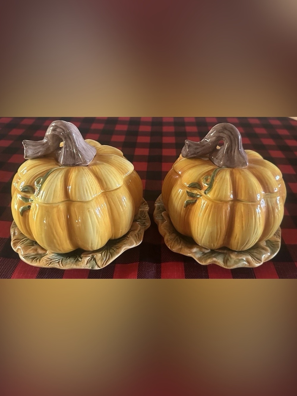 Vintage Harry & David Ceramic Pumpkins & Plates Set of 2
